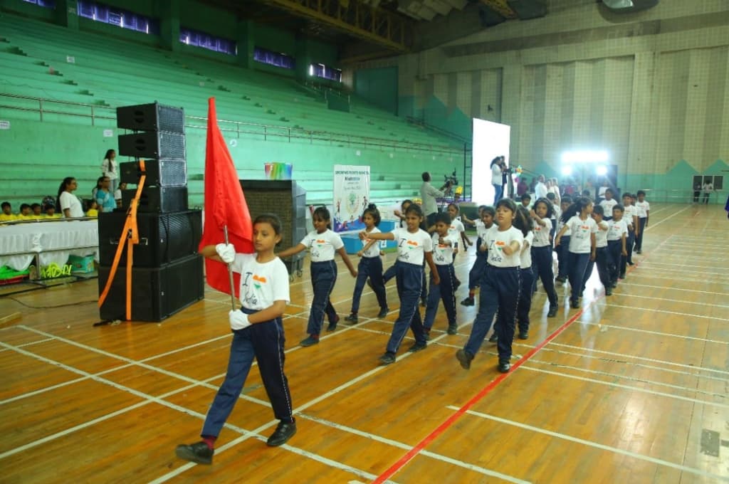 Students marching in formation